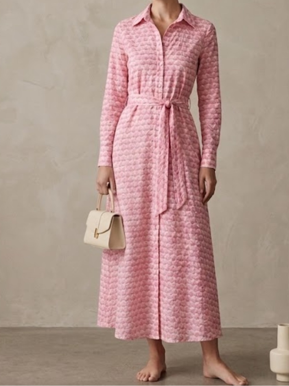 Marea by Liz Joy Pink Long-Sleeve Midi Shirt Dress Size XS